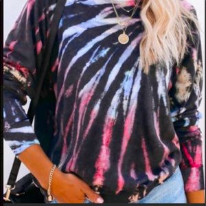 TYE DYE SOFT LONG SLEEVE PULLOVER TOP, BLACK MULTI